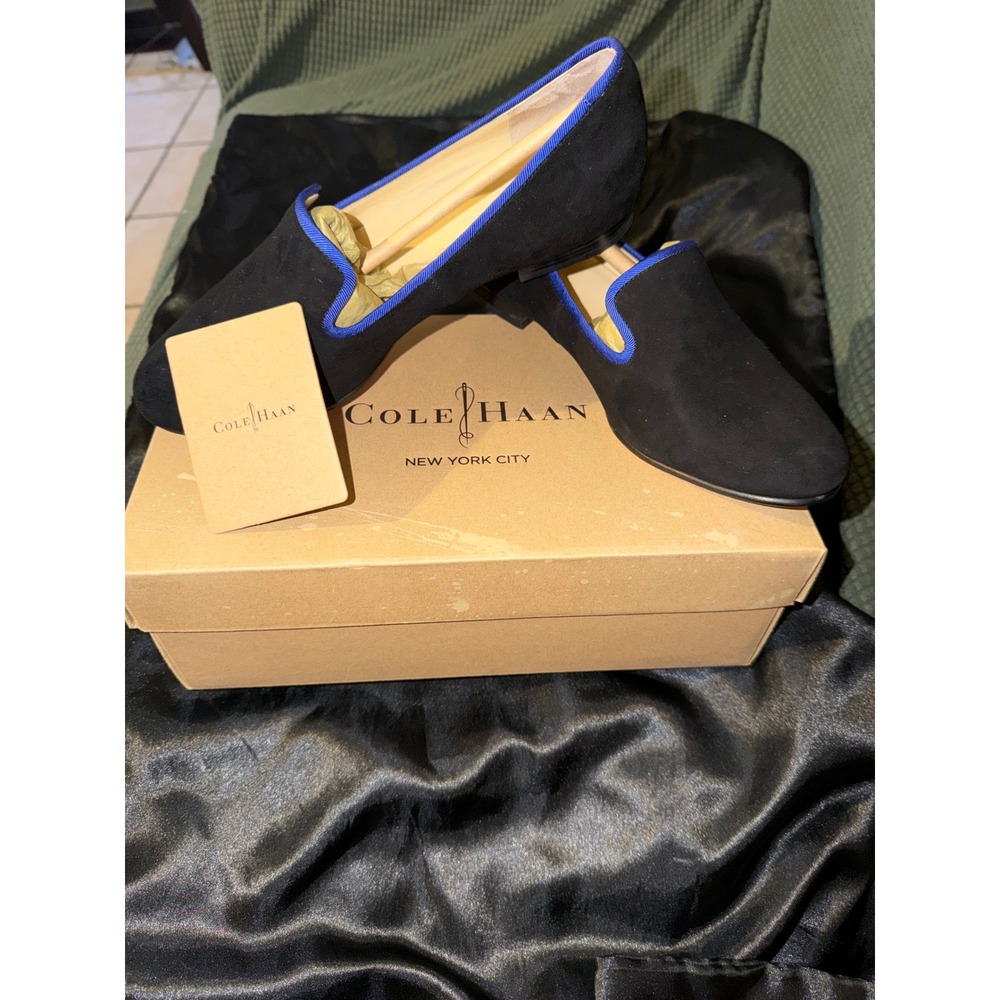 Cole Haan Nike Air Black Suede Sabrina loafers Black with Blue Trim Flats 7.5B